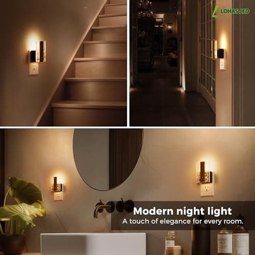 L LOHAS LED Night Lights Plug Into Wall, 2 Pack Night Light with Dusk-to-Dawn Sensor, Dimmable Decorative LED Nightlights, 0-100LM 3000K Adjustable Brightness for Bathroom, Hallway, Bedroom,Stairway - Thumbnail 4