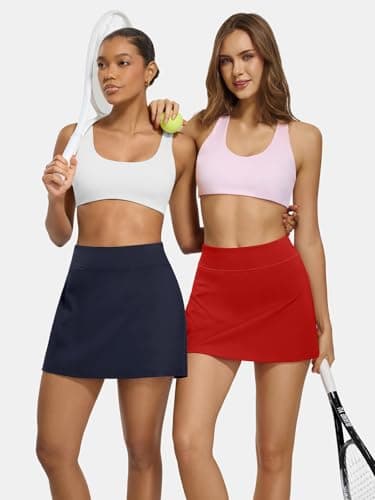 AFFOLE Women Tennis Skirt Golf Skorts Athletic High Waisted with Pockets Inner Shorts Sport Workout Pleated Pickleball Red - Thumbnail 3