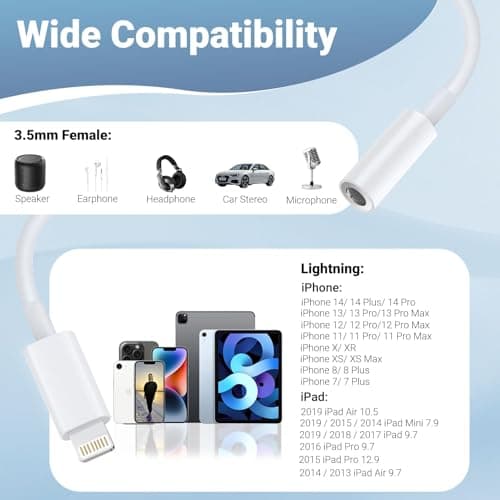 Apple MFi Certified 2 Pack Headphone Adapter for iPhone,Lightning to 3.5 mm Headphone Jack Adapter Audio Aux Cord Dongle, Compatible with iPhone 13/12/11/XS/XR/X 8/, Support Call+Music Control - Thumbnail 2