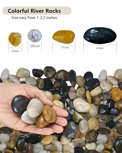 Garrdeen 5LB Polished Mixed River Rocks, Natural Decorative Stones for Indoor Outdoor Plants, Succulents, Vases, Fish Tank, Garden Landscaping & Top Dressing Pebbles 1-2.2Inch - Thumbnail 3