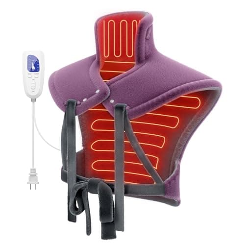 reliefRX Snug-Fit Heating Pad for Neck, Shoulders & Back - 4-Strap Ultra Secure Fit, CoreMatrix™ Rapid Heating, Pain Relief, Soft Washable Fabric, Gift for Women, Men & Mom, 6 Heat, 4 Timers - Purple - Image 1