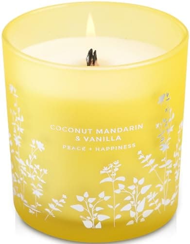 Coconut Mandarin Vanilla Wood Wick Soy Scented Candle, 10.6 oz | Tropical Coconut Citrus Aromatherapy Candle for Home | Highly Scented, Long-Lasting Clean Burn - Image 1