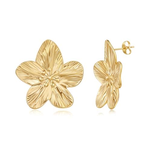 EINNULEIN Gold Flower Earrings For Women Trendy 18K Gold Plated Larger Flower Statement Stud Earrings Hypoallergenic 925 Sterling Silver Post Floral Earring Jewelry Gifts for Her - Image 1