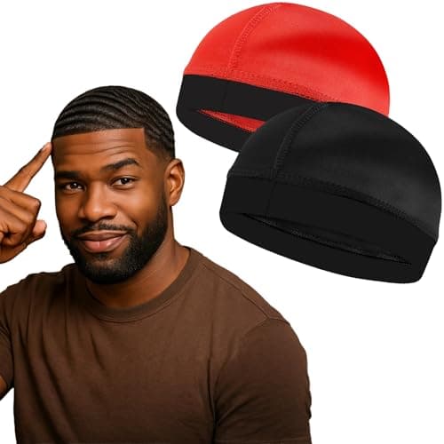 2PCS Silky Stocking Wave Cap for Men, Good Compression Over Durag (Red+Black) - Image 1