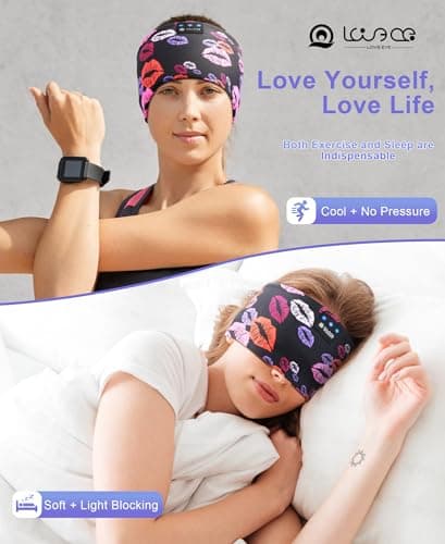 LOVE EYE Sleep Headphones Wireless Headband Headphones Bluetooth 5.4 for Side Sleeper Bluetooth Headband Earphones for Sports for tech Gadgets Gifts - Thumbnail 2