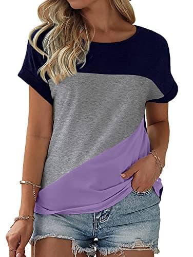 Womens Color Block Short Sleeve Tops Casual Summer T-Shirt Medium - Image 1