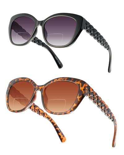 LADEESSE Reading Sunglasses for Women - Stylish Bifocal Sunglasses with Readers Built-in - UV400 Protection - 2 Pack +2.5