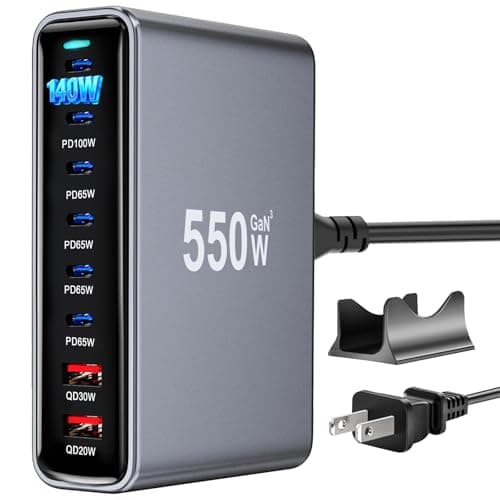550W USB C Fast Charger Block, PD3.1 140W 8 Port USB Charging Station, GaN Ⅲ Pro PD PPS Fast Charging Station for Multiple Devices,Laptop Wall Charger Compatible with iPhone 17/iPad/MacBook etc
