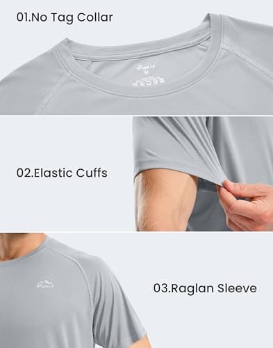 Pudolla Men's Rashguard Swim Shirts Short Sleeve UPF 50+ UV Fishing Shirts Quick Dry Water Beach Shirt(Light Grey XL) - Thumbnail 5