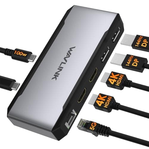 USB C Docking Station Dual HDMI, WAVLINK 4 Monitor Docking Station with Dual DP, Dual HDMI, 100W PD in, 5G Ethernet Port for Dell/HP/Lenovo etc, Windows Systerm Computer Only - Host USB3.2 Required - Image 1