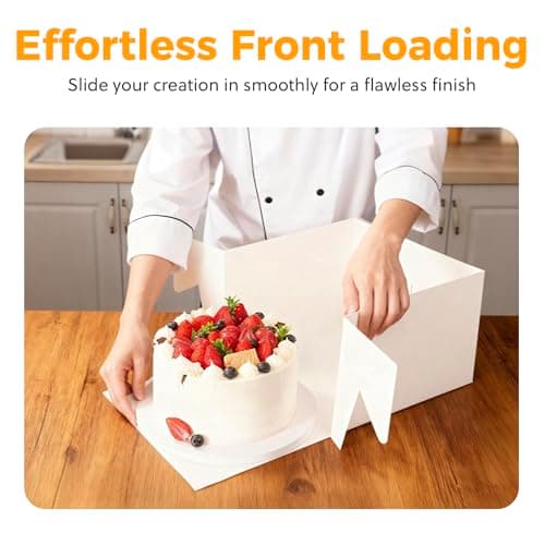 5 Sets Cake Boxes,10x10x8 Inch Tall Cake Box with Cake Boards 10",Disposable Cake Containers with Lids,White Bakery Boxes with Large Window,for Layer Cakes,Pies,Donuts,Cookies,Wedding,Birthday,Party - Thumbnail 4