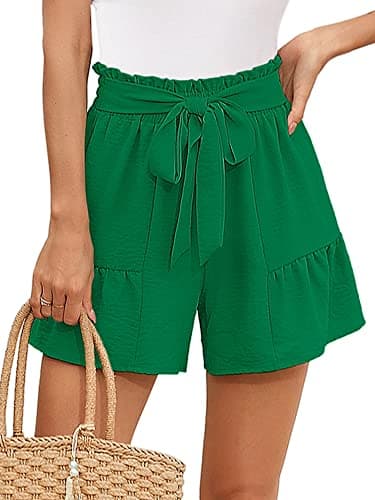 Heymoments Women's Wide Leg Shorts Lightweight Emerald Medium High Waisted Flowy Adjustable Tie Knot Loose Fit Summer Cute Trousers - Image 1