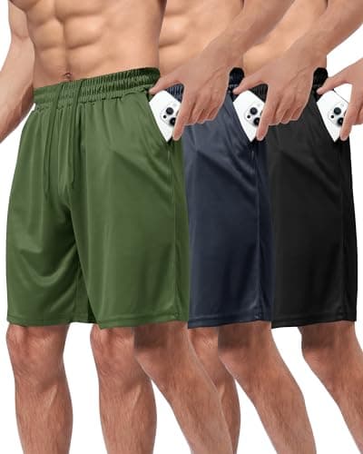 BOOJO 3 Pack Gym Basketball Mens Shorts - Quick Dry Black Workout Athletic Shorts with Pockets for Casual Running (S-6XL) - Image 1
