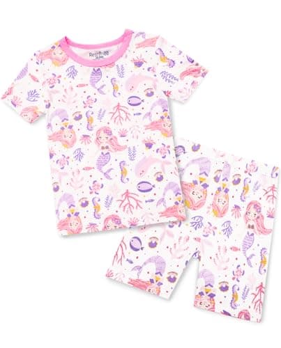 babee Reshinee Bamboo Viscose Toddler Mermaid Girls Kids Pajamas Short Sleeve Summer Cool Snug fit Pjs 3-4Y 2pcs - Image 1