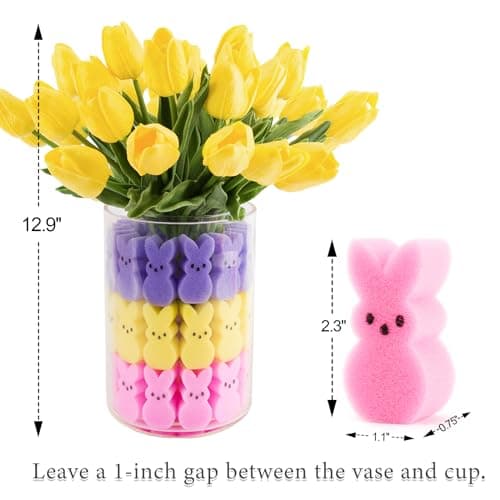 ORIENTAL CHERRY Easter Decorations - Easter Peeps Decor - 15 Artificial Tulips with 45 Bunnies Vase Filler Set, Spring Home Indoor Decoration Centerpieces for Tables - Thumbnail 3