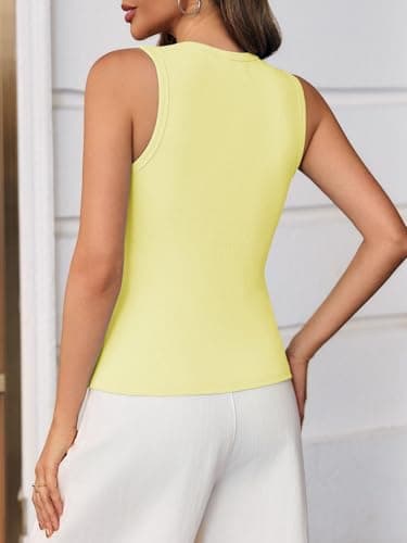 Cicy Bell Womens Button Down Tank Tops Summer Sleeveless Vest Tops Trendy Ribbed Fitted Going Out Shirts Light Yellow - Thumbnail 4