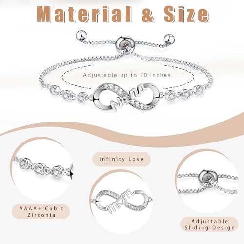 BAYLAY Gigi Gifts for Grandma, Infinity Bracelets for Women 18K Plated Dainty Silver Infinity Bracelet Cute CZ Bracelet for Women Silver Jewelry Gifts for Gigi - Thumbnail 5