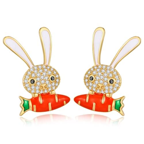 FILMOON Easter Rabbit Earrings Bunny Parrots Dangle Earrings Dainty Zircon Studs Cute Jewelry Gifts - Image 1