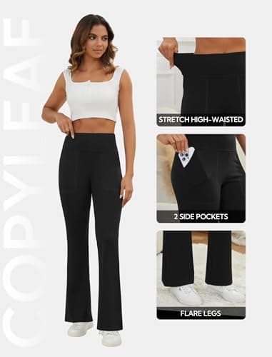 COPYLEAF Flare Leggings for Women High Waisted Yoga Pants with Pockets Workout Gym Work Tummy Control Bootcut Leggings(Black XXL) - Thumbnail 5