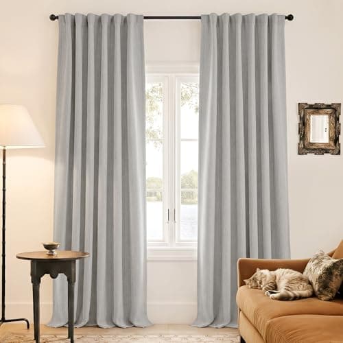 NICETOWN Scratch-Proof 100% Blackout Cloudy White Curtains, High-Density Linen Blend Window Treatments Rod Pocket & Back Tab Thermal Drapes for Bedroom/Living Room, W52 x L84, 2 Panels - Image 1