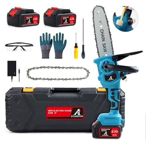 Mini Chainsaw Cordless 8 Inch with 2x 5200mAh Batteries, Portable Electric Chain Saw, Automatic Oiler, Battery Powered Small Handheld Saw,Trees Branches Trimming, Wood Cutting (Blue) - Image 1