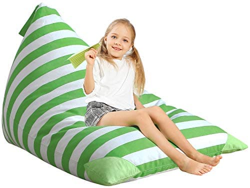 Aubliss Stuffed Animal Storage Bean Bag Chairs Cover, 50"x 35" Extra Large Bean Bags Chair for Kids & Adults, Beanbag Toy Storage for Boys Girls - Premium Cotton Canvas Green Stripe - Image 1