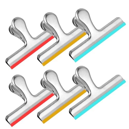 HOUSE AGAIN 6 Pack Stainless Steel Chip Bag Clips Covered with Colorful Silicone - NO More Sharp Edges - Color Coded for Food Bags - Air Tight Seal, Heavy Duty for Kitchen and Office, 5 Inches-Silver - Image 1