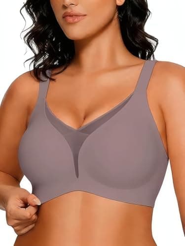 COCOMARTS Jelly Bras for Women No Underwire Push Up Deep V Mesh Comfort T Shirt Bralette Wireless Seamless Everyday Bra Coffee XX-Large - Image 1