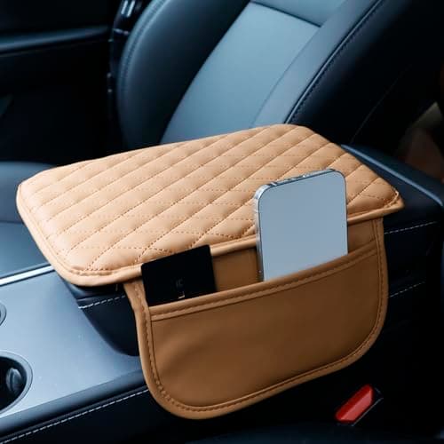 XUPEIXUN Car Center Console Cover,Microfiber Leather Car Armrest Cover Cushion with Storage Bags, Universal Car Armrest Storage Box Car Interior Accessories for Most Vehicles, Khaki - Image 1