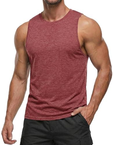 PINSPARK Men's Tank Tops Quick Dry Workout Sleeveless Gym Muscle Shirts Athletic Bodybuilding Tee Shirt Beach Swimming Running L Red - Image 1
