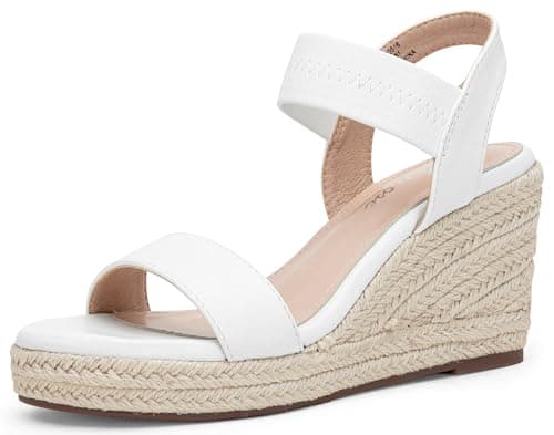Vepose Women's White Pu Wedge Sandals, Platform Espadrilles Slip On Open Toe with Faux Leather Ankle Strap, Comfortable 3.5 Inches Low Heel Summer Dressy 881 Shoes Size 7.5 (CJY881 whitepu 07.5) - Image 1