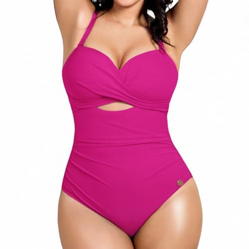 Popilush Swimsuit for Women Tummy Control - One Piece Bathing Suit with Removable Straps for Beach Festive Amethyst-XXL - Image 1