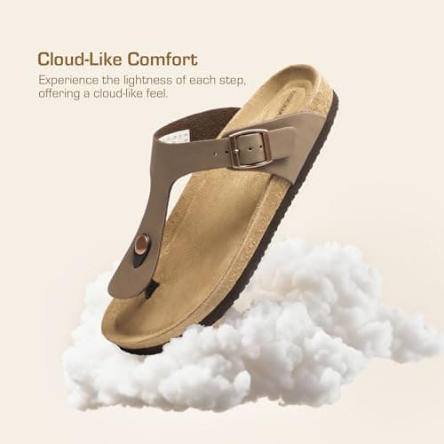 DREAM PAIRS Arch Support Thong Sandals for Women Casual Leather Flip Flops Dressy Slides with Soft Cork Footbed Adjustable Strap for Summer Beach Vacation,Size 6.5,Brown,DWUMFF2501 - Thumbnail 5