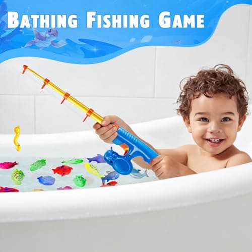 CozyBomB™ Magnetic Fishing Pool Toys Game for Kids - Water Table Bathtub Kiddie Party Toy with Pole Rod Net Plastic Floating Fish Toddler Color Ocean Sea Animals Gifts Age 3 4 5 6 Year Old - Thumbnail 6
