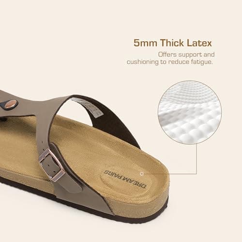 DREAM PAIRS Arch Support Thong Sandals for Women Casual Leather Flip Flops Dressy Slides with Soft Cork Footbed Adjustable Strap for Summer Beach Vacation,Size 6.5,Brown,DWUMFF2501 - Thumbnail 4