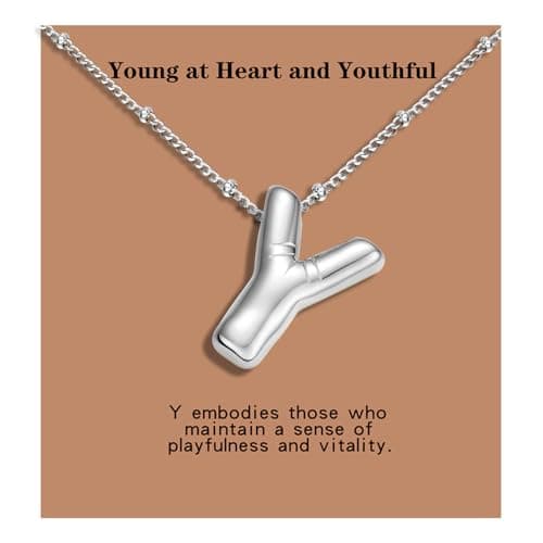 BOLAGTIER Bubble Letter Necklace Gold Plated Balloon Initial Chunky Bubble Alphabet Pendant Necklace Trendy Jewelry Gift for Women (Y, Silver) - Image 1