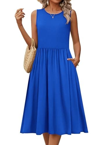 HOTOUCH Summer Dresses for Women 2026 Midi Length Beach Sundress Sleeveless Tshirt Dress Crewneck Flowy Aline Flare Tunic Dresses,Sky Blue,M - Thumbnail 2