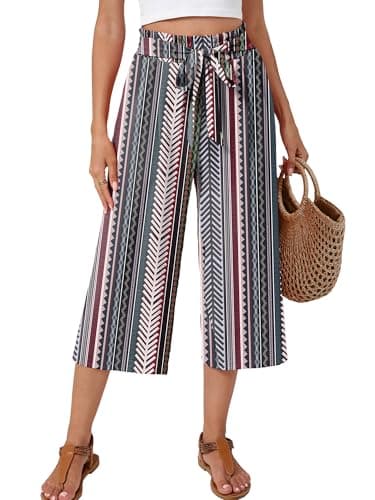 Moodclo High Waisted Wide Leg Pants Vertical Stripes Large for Women Summer Beach Vacation Lounge Trousers with Pockets 2026 Trendy - Image 1