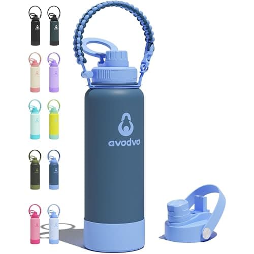 avodvo 40 oz Insulated Water Bottle with 2 Lids (2-in-1 Straw & Spout Lid, Magnetic Lid), Slim Water Bottle with Strap, Stainless Steel Water Bottle for Hiking, Gym, Travel, BPA-Free, Dark Blue - Image 1