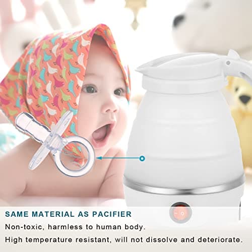 Foldable Electric Kettle, Upgraded Food Grade Silicone,600W 600ML Flash Heat Small Portable Travel Electric Kettle,110V US Plug (Snow-White) - Thumbnail 3