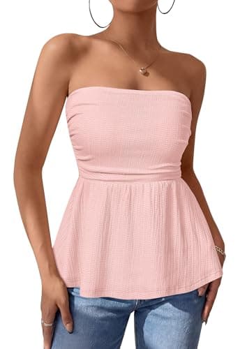 PRETTYGARDEN Womens Tube Tops Trendy 2026 Summer Casual Ruffle Hem Cute Tank Tops Going Out Strapless Shirts Vacation Outfits(Pink,L) - Image 1