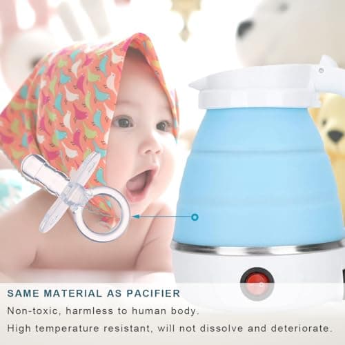 Foldable Electric Kettle, Upgraded Food Grade Silicone,600W 600ML Flash Heat Small Portable Travel Electric Kettle,110V US Plug (Azure) - Thumbnail 2