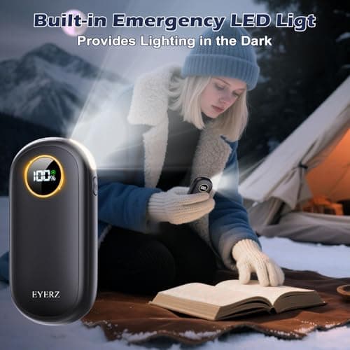 Rechargeable Hand Warmers, Dual-Sided Electric Hand Warmers with LED Display & Flashlight, 4 Levels Fast Heat, Portable Handwarmers for Christmas, Hunting Essentials, Camping, Gift for Men, Women - Thumbnail 5