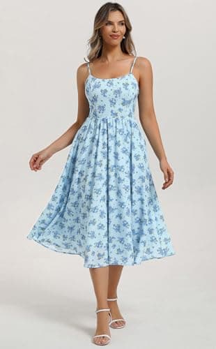 Belle Poque Blue Floral Dress for Women 2026 Summer Sleeveless Midi Sun Dresses A-line Beach Elegant Sundresses X-Large - Thumbnail 2