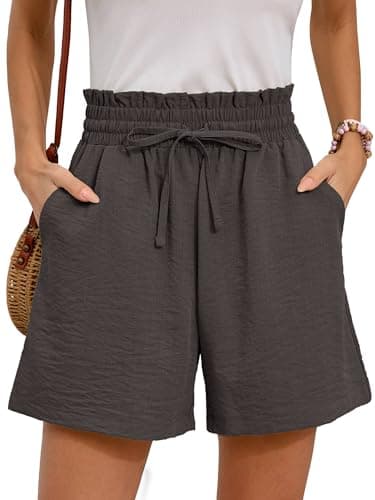Moodclo Summer Casual Shorts Smoky Gray Large with Pockets Loose Fitting 2025 Clothes High Waisted Wide Leg Drawstring Beach Vacation Trendy Outfits - Image 1