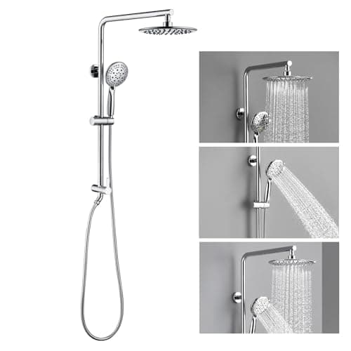 9 Inch Rain Shower Head System with Handheld Spray, Handheld Shower Heads with Multi Spray Modes, Brass Diverter Valve, 360° Swivel Adjustable Rainfall Shower, Chrome Shower Faucet Set for Bathroom - Image 1