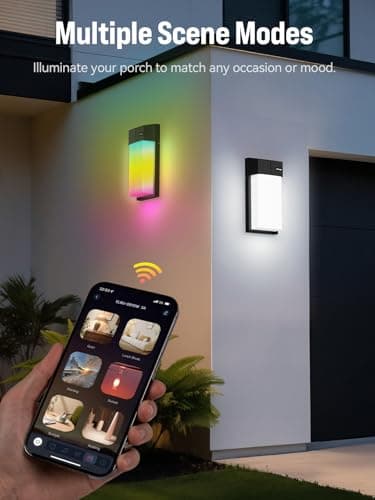 OIYN Smart Outdoor Wall Light, RGBWW LED Porch Light with 30 Scene Modes, 1500LM, IP65 Waterproof, DIY Color-Changing Wall Lamp for Garden, Patio, Christmas and Holiday Decorations – 1 Pack - Thumbnail 3