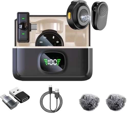 2 Pack Wireless Lavalier Microphone for iPhone 16/15 Pro Max, Android, USB C, ipad with Adapter Included, Noise Cancellation Mini Lapel Mic for YouTube, Recording, Vlog, Facebook Live Streaming