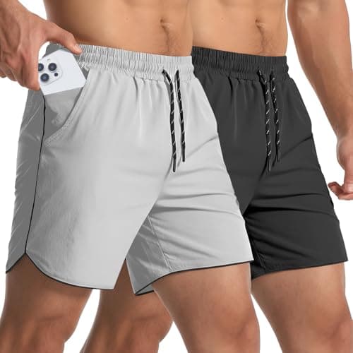 Y YERFONE 2 Pack Mens Workout Athletic Shorts 5 Inch Quick Dry Gym Shorts with Pockets, Sport Exercise Running Shorts for Men - Image 1