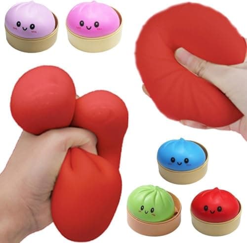Mystery Dumpling Squishy, 4 Inch Jumbo Dumpling Stress Ball, Squishy Bun, Anxiety Relief Fidget, Soft Squeeze Decompression Dough for Adults Classroom Prizes & Party Favors (4pcs-a) - Thumbnail 6